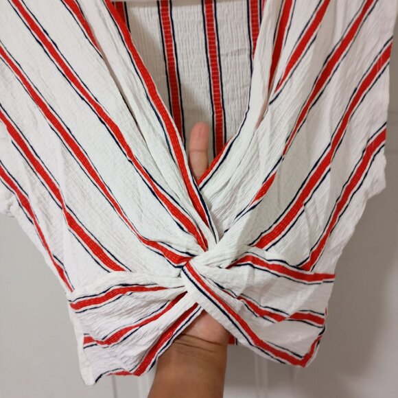 Love Tree Womens Striped Twist-Front Top Size M Blouse White and Red - Picture 6 of 8